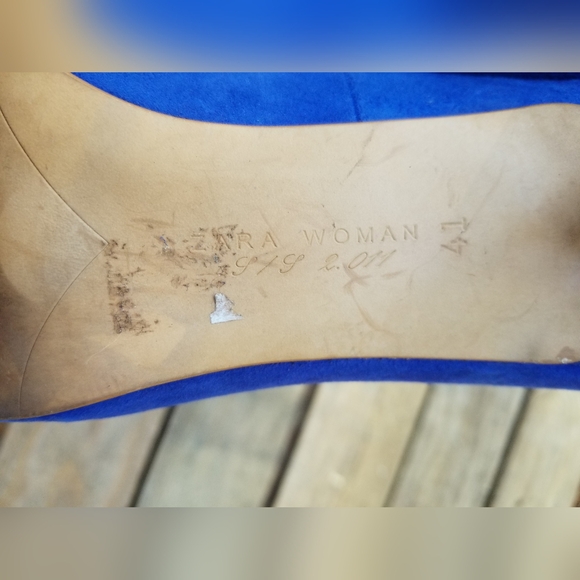 Size 10 Blue Suede Shoes High Heel Pointed Toe Pumps Zara Woman 2011 Rare 41 Eu - Picture 8 of 10